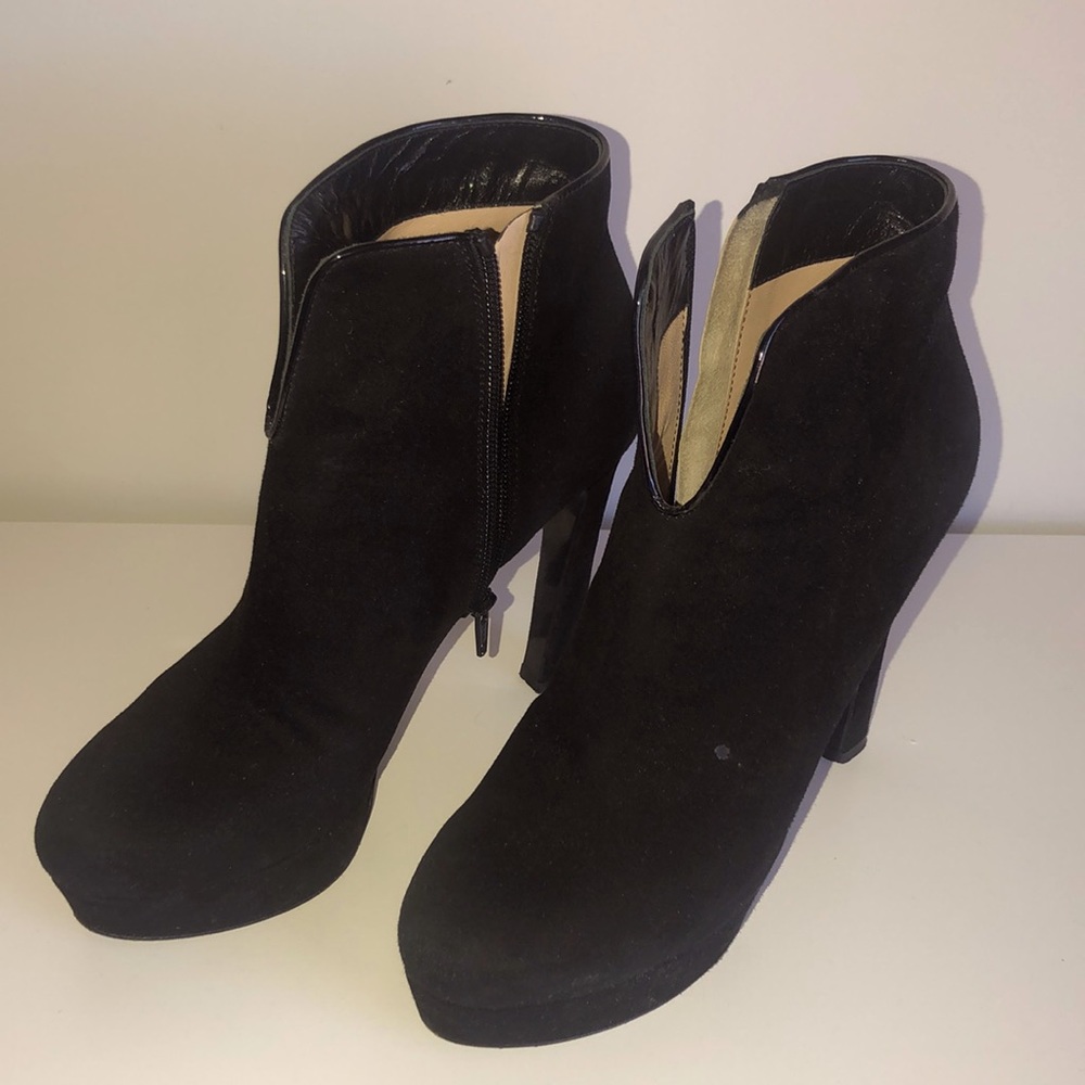Christhelen B. black platform suede booties